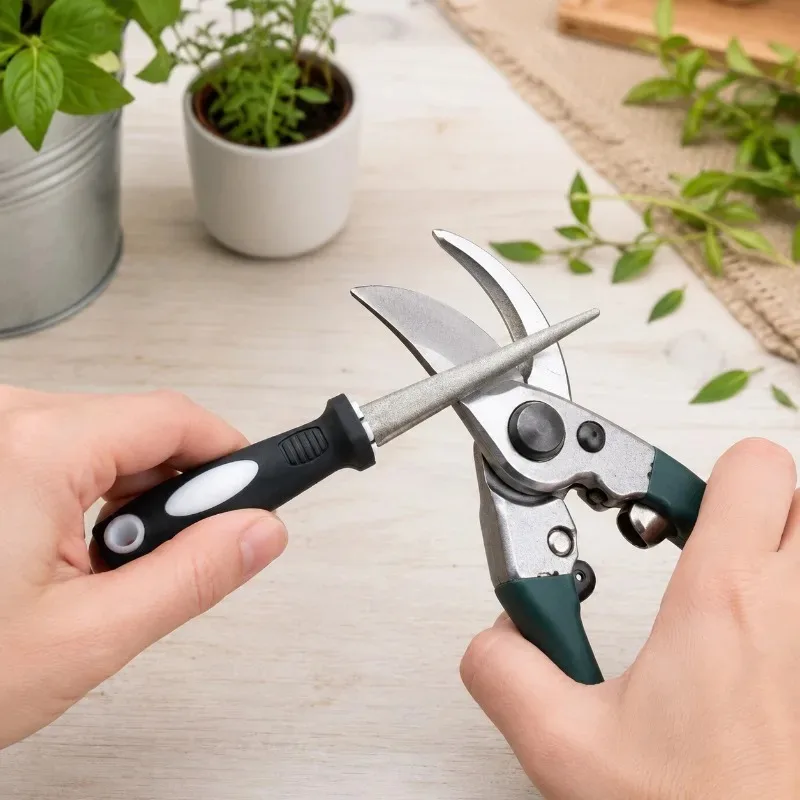 Diamond Sharpener Metal Double Sand File Scissors Gardening Tools Sharpener Double-sided Flat-curved Design Easy-to-grip