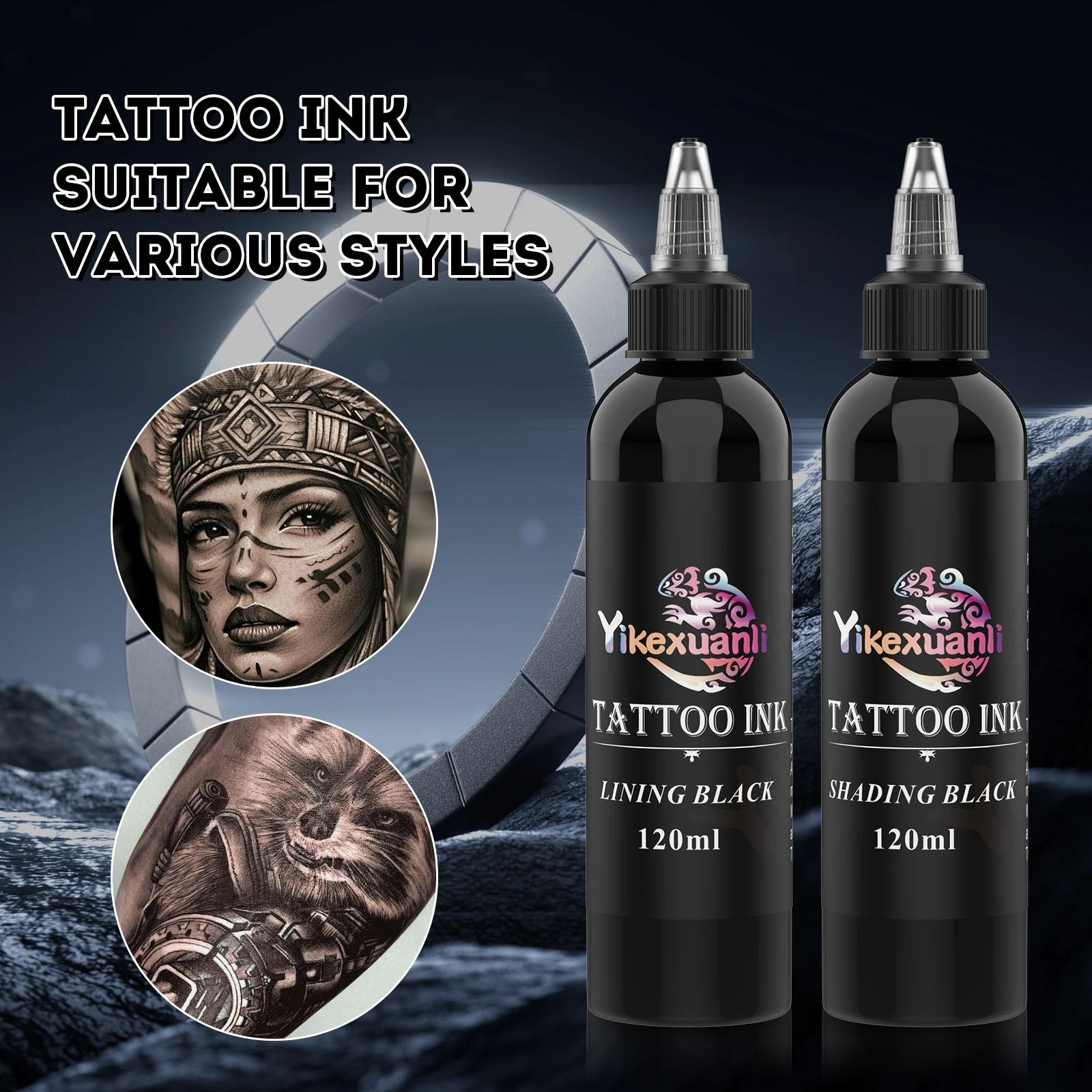 1 bottiglia di inchiostro per tatuaggi nero da 120 ml, nero più profondo - Per contorni, ombreggiatura e miscelazione, regalo di lunga durata, maestri e principianti