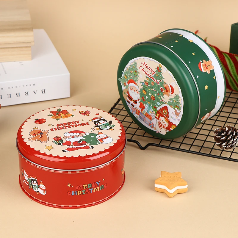 صندوق قصدير عيد الميلاد متعدد الاستخدام من YY، حاوية معدنية مستديرة من سانتا كلوز لبسكويت الحلوى، تغليف الهدايا وعلب تخزين المنزل