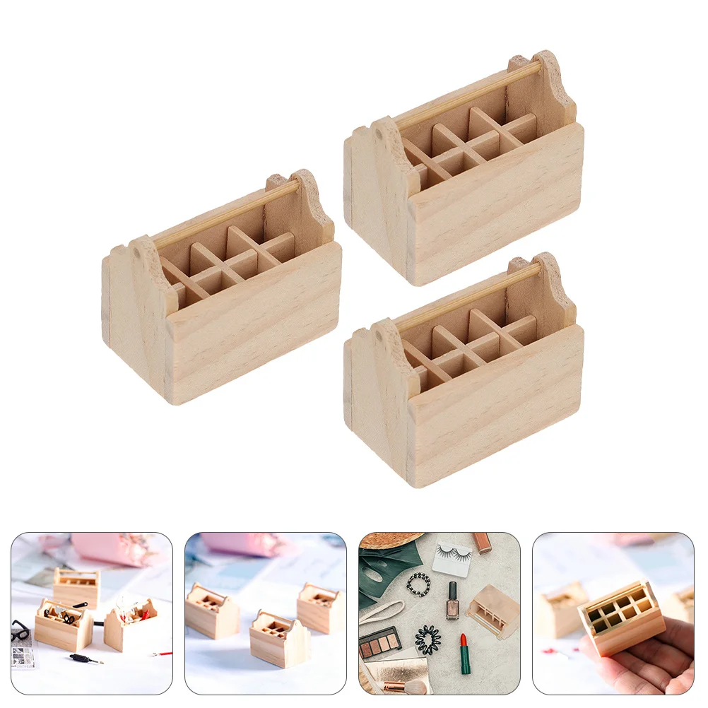 

3 Pcs Wooden Tool Box Vintage Decor Mini Toolbox Furniture Accessory Miniature Adornment Decoration Model Photo