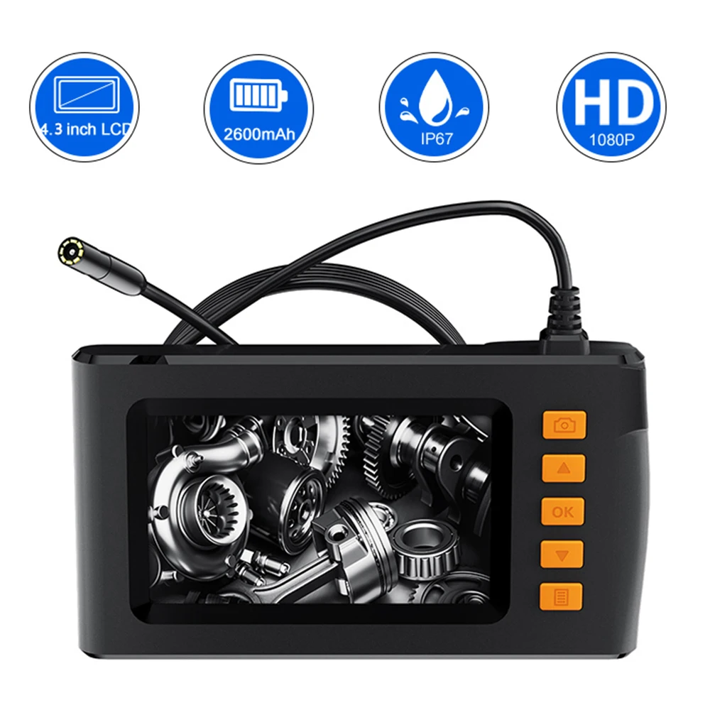 Industrial Endoscope Camera 8mm Waterproof IP67 HD Inspection Borescope Drain Snake Camera 4.3 inch Screen Automotive Camera