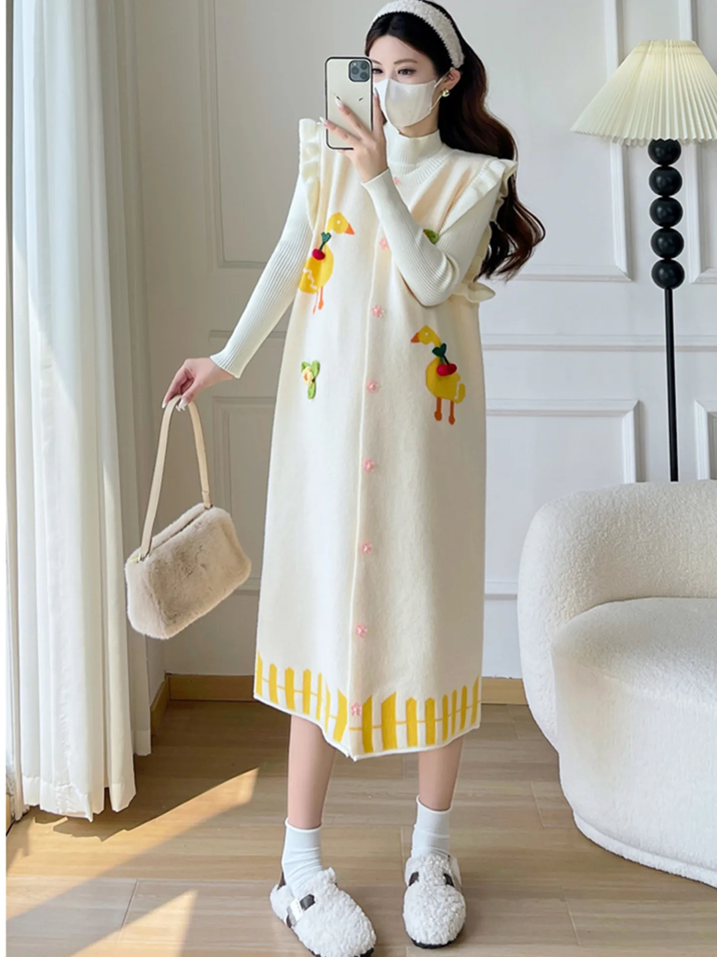 سترة طويلة محبوكة أنيقة للخريف والشتاء، تصميم جديد للنساء، فضفاضة وناعمة، ملابس محبوكة دافئة بياقة مستديرة