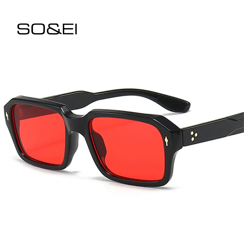 SO&EI New Square Women Punk Rivets Sunglasses Fashion Clear Ocean Gradient Lens Shades UV400 Men Sun Glasses