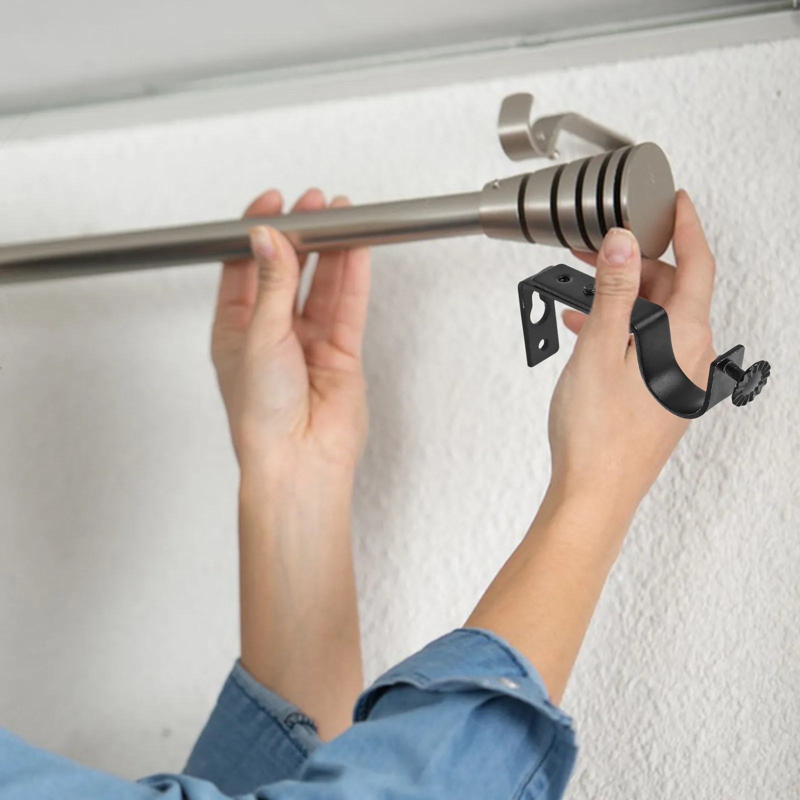 4Pcs Adjustable Curtain Rod Brackets Heavy Duty Iron Wall Mount Easy Installation Sleek Design for Curtains Curtain Rod Hardware