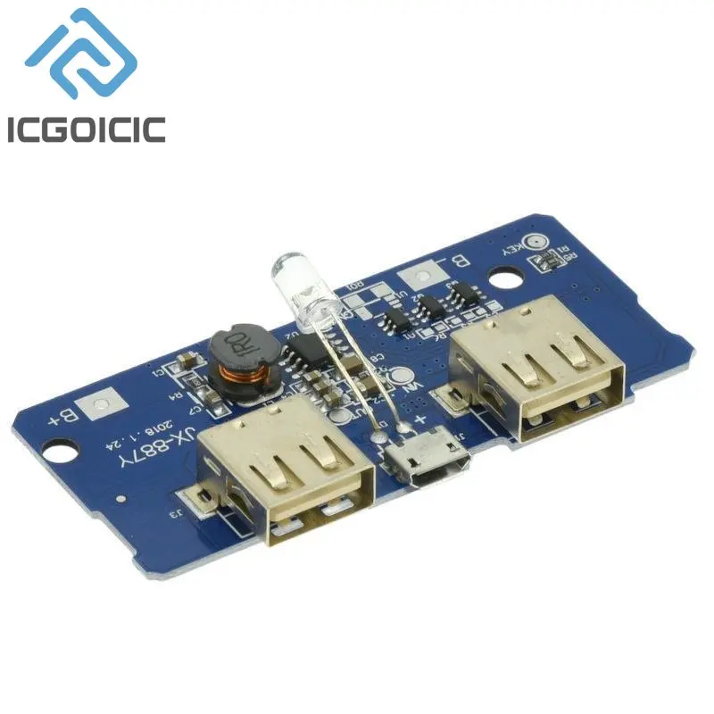 18650 Double Micro USB Power Bank PCB 3.7V à 5V 2A Boost Chargeur Module avec LED, pour DIY Chargeur Mobile, 1-2S Li-ion Batterie