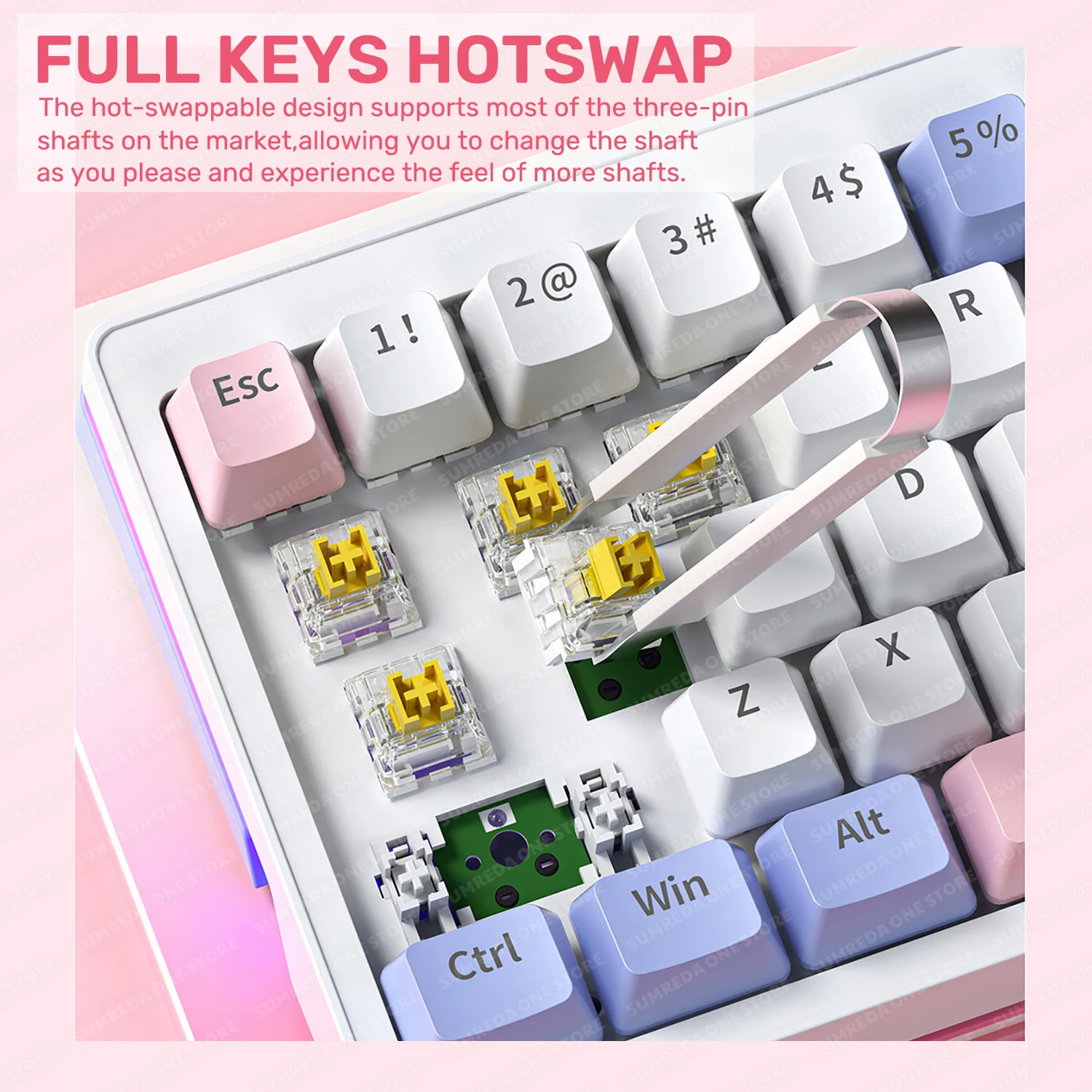 SUMREDA ZA68 Mechanical Keyboard 68 Key 2.4G Wireless Bluetooth Russian Keyboard TYPE-C Hotswap RGB Backlit Keyboard For iPad PC