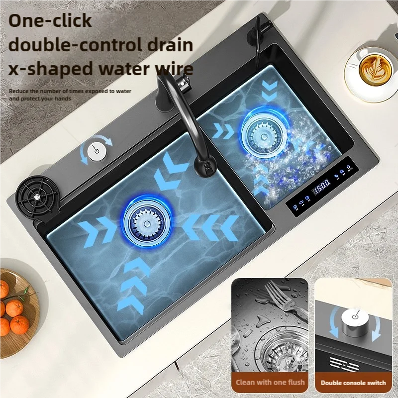 Water Catalyst sinks Stainless Steel Kitchen Sink Multifunctional Smart Double slot Cleaning Purification Sterilized Fruit