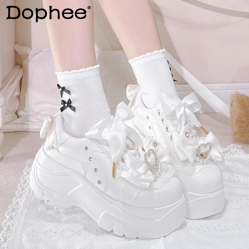 

Original Mine Mass-Produced White Platform Shoes Spring and Autumn New Girls Real Women's Sweet Bow Lace-Up Thick-Soled Shoes