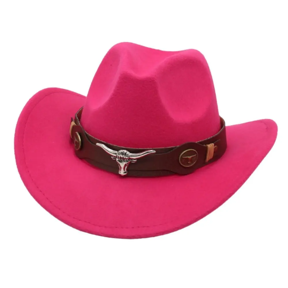 Felt Western Cowboy Hat Ox Head Accessories with Cow Band Roll Brim Cowgirl Cap Ethnic Style Soft Tibetan Style Top Hat Women