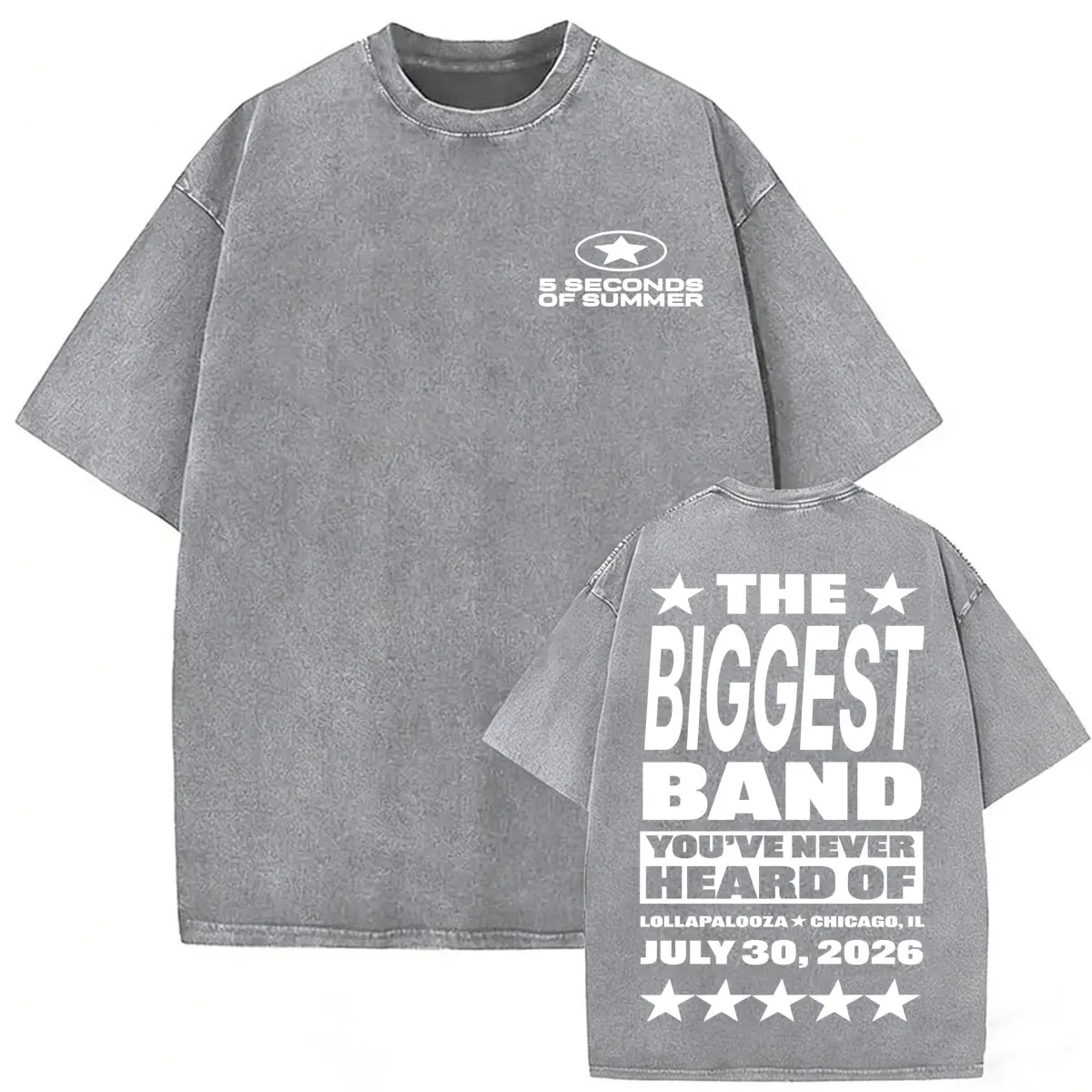 Vintage Washed 5 Seconds of Summer 5SOS The Biggest Band You’ve Never Heard T-shirts Men Women Fashion Hip Hop Oversized T Shirt