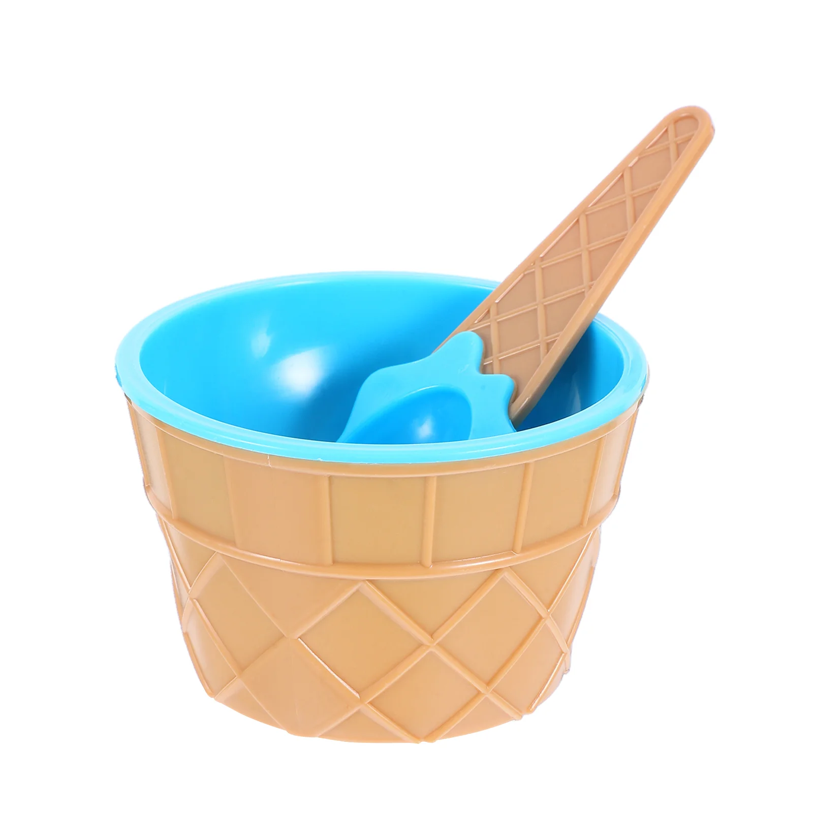 

1pc Ice Cream Bowl Creative Plastic Sundae Cup Anti-fall Festive Dessert Bowl Mixing Cup with Spoon (Blue)