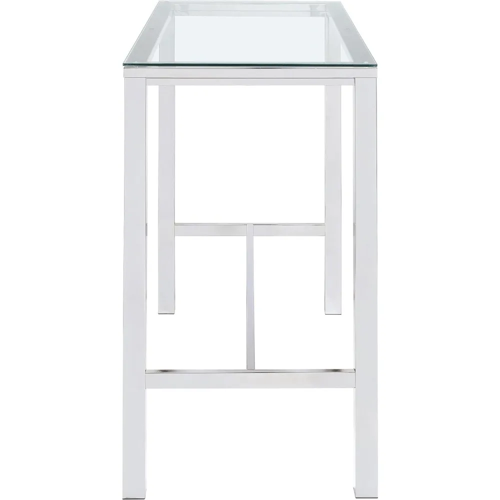 Mesa de bar retangular Tolbert de vidro e metal de 47 polegadas com tampo de vidro temperado e pernas cromadas para sala de jantar e bar doméstico