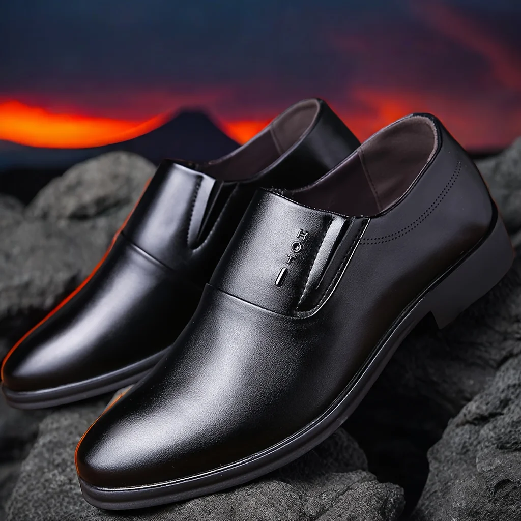 SIZE 's Solid Dress Shoes With PU  Uppers, Wear-resistant Slip On Shoes For Business Office Wedding Party