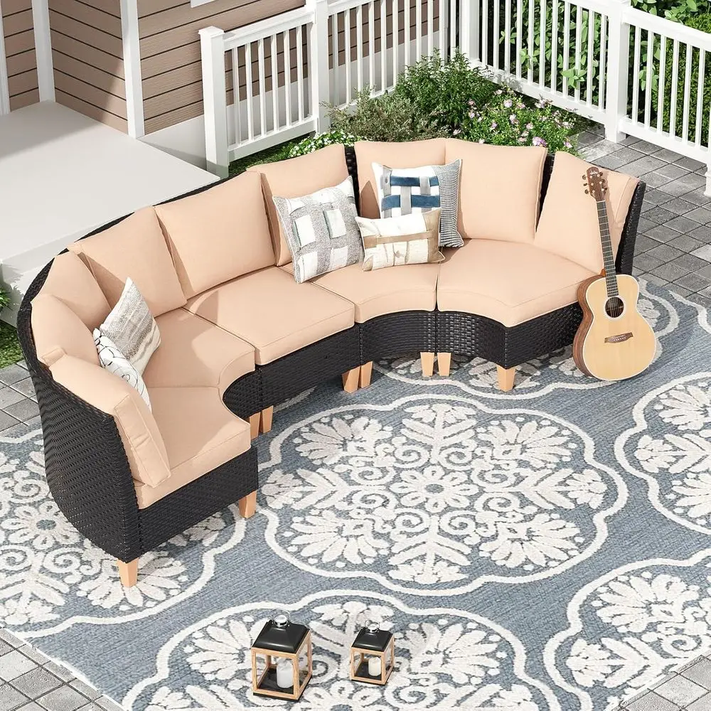 

5-Piece All-Weather Outdoor Wicker Sectional Patio Set with Cushions for Backyard and Poolside