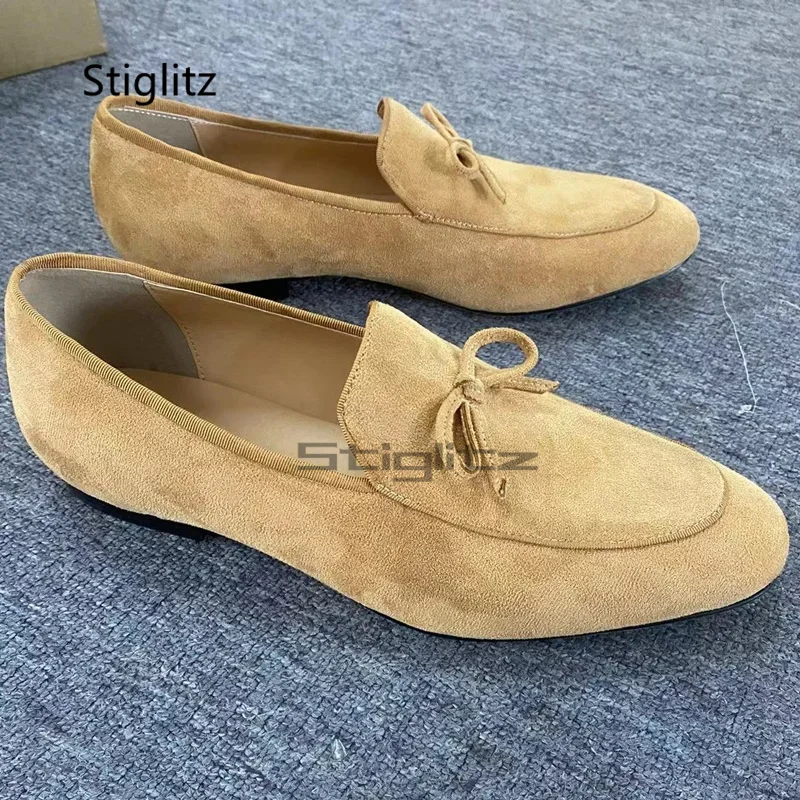 Men Suede Loafer Shoes Bowtie Summer Breathable Men's Flats Slip On Leather Casual Shoes Mocassins Driving Shoes Male New In