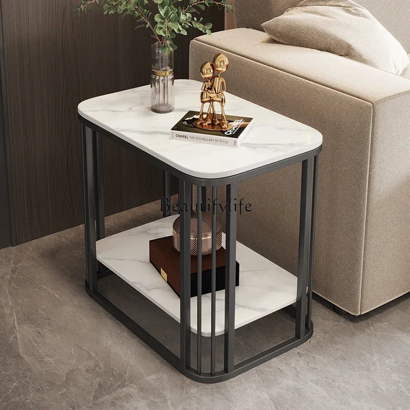 

LD6Rectangle living room rock slab edge table movable modern simple wheeled small coffee table small apartment light luxury tabl