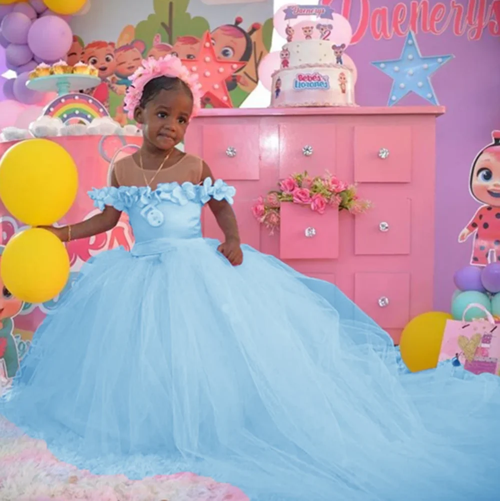 Vestido largo plisado de flores con hombros descubiertos para fiesta de boda, vestido de niña de flores sin tirantes hasta el suelo, vestido de primera comunión nuevo