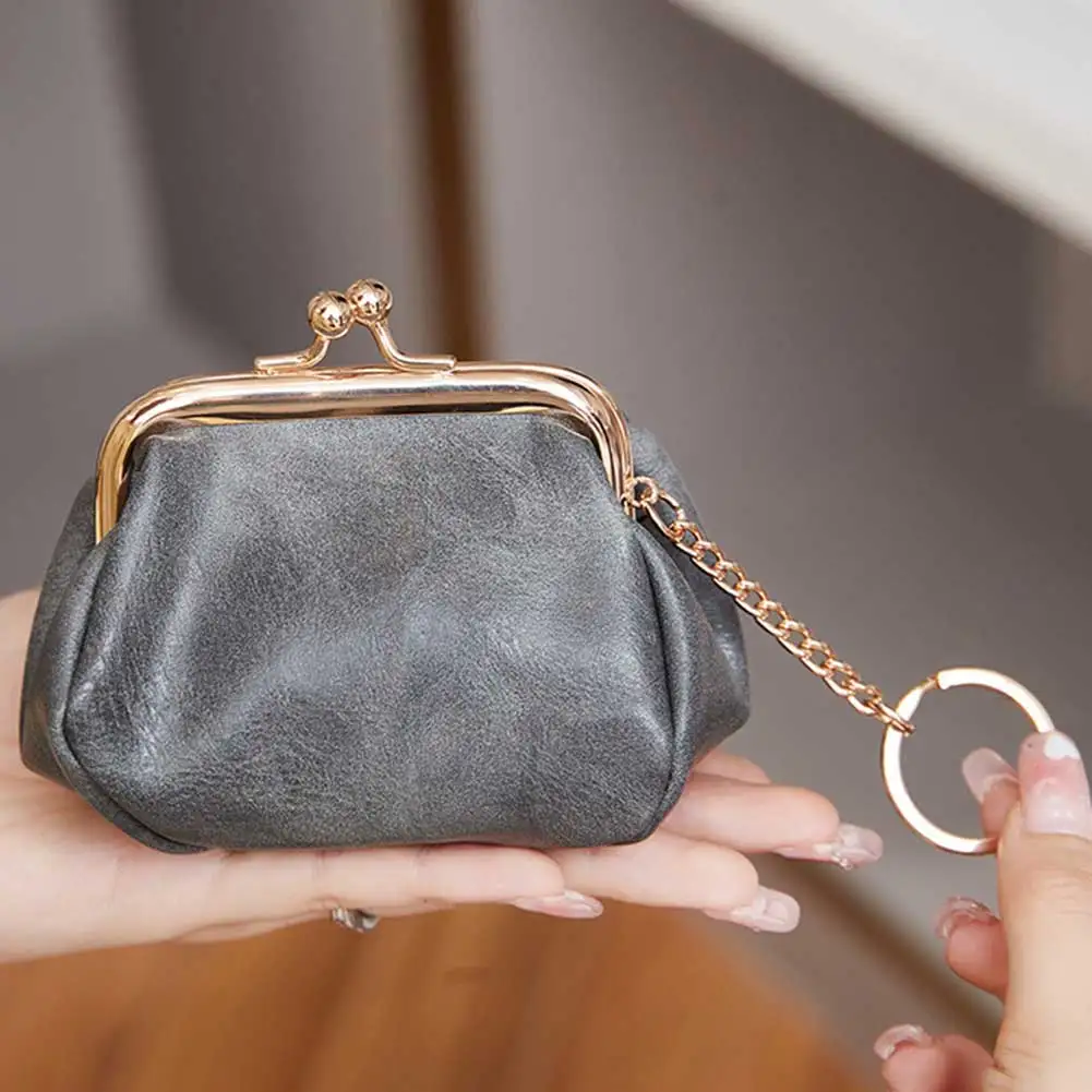 المرأة الرجعية كليب محفظة نسائية للعملات المعدنية قبلة قفل المحمولة عملة حقيبة بولي Leather الجلود لطيف المشبك المحفظة السيدات حقيبة مفاتيح أحمر الشفاه حقيبة التخزين #6