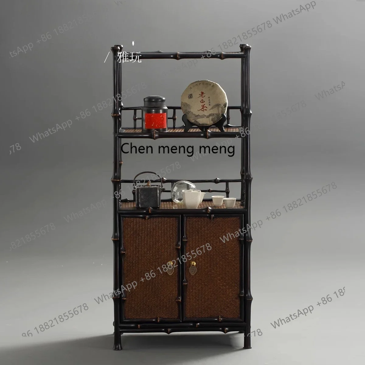 cc182Two-layer tea cabinet with cabinet door, tea shed bookcase, tea set storage,  display display rack