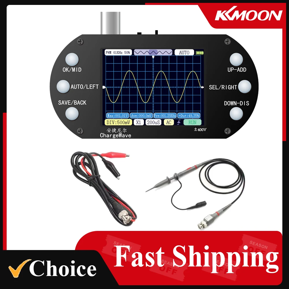 Handheld Oscilloscope 320*240 Resolution 2.4inch TFT Display 2.5MHz Sample Rate 500KHz Bandwidth Oscillometer