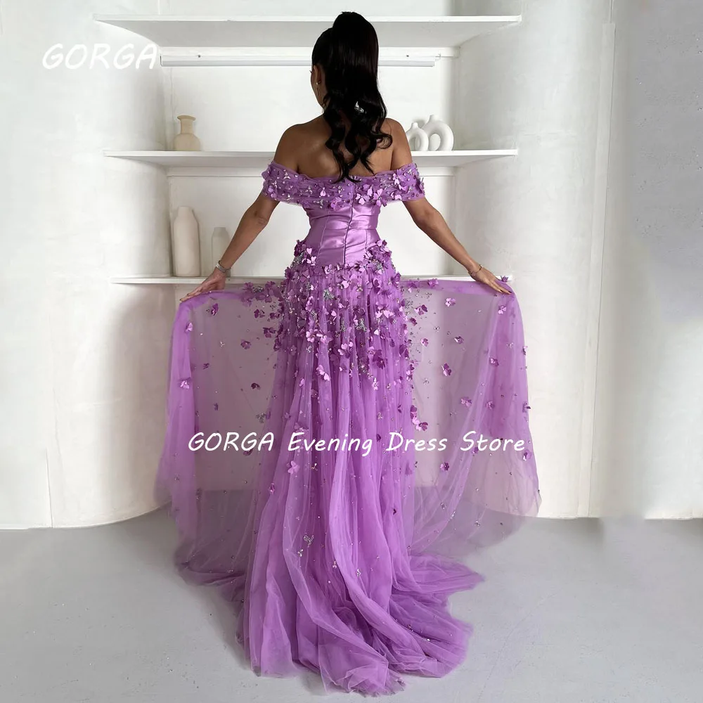 GORGA Purple Beading Appliques Mermaid 2024 High Quality Satin Ocassion Gown Tulle Floor-Length Evening Dress فستان سهرة نسائي