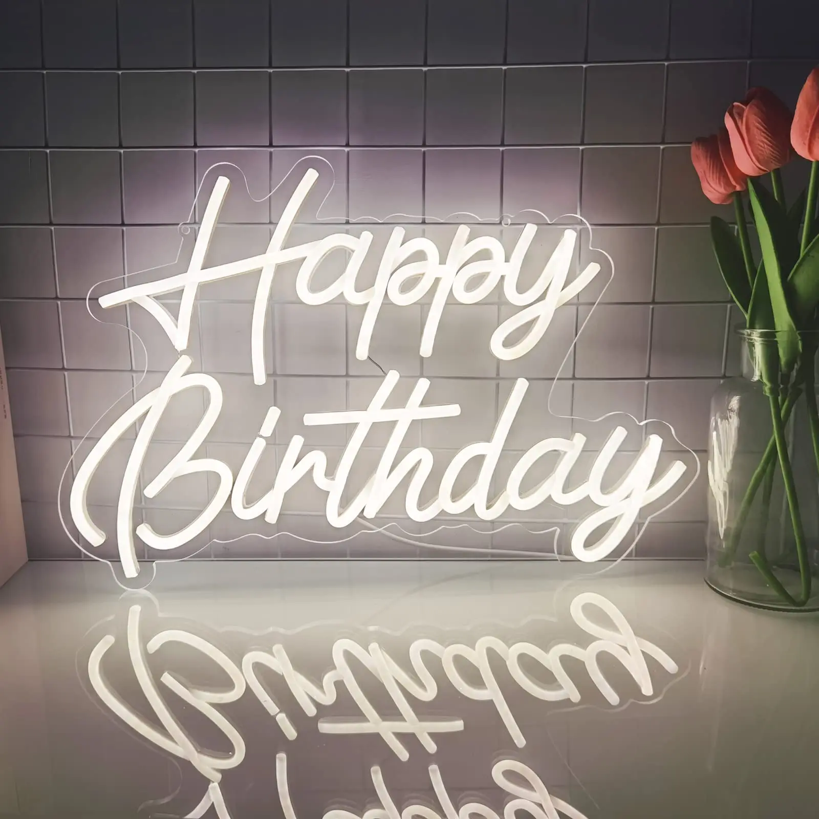 Happy Birthday Neon Sign  Night Light Birthday Party Decorations USB Operated Decorative for Backdrop Party Bedroom Wall Décor