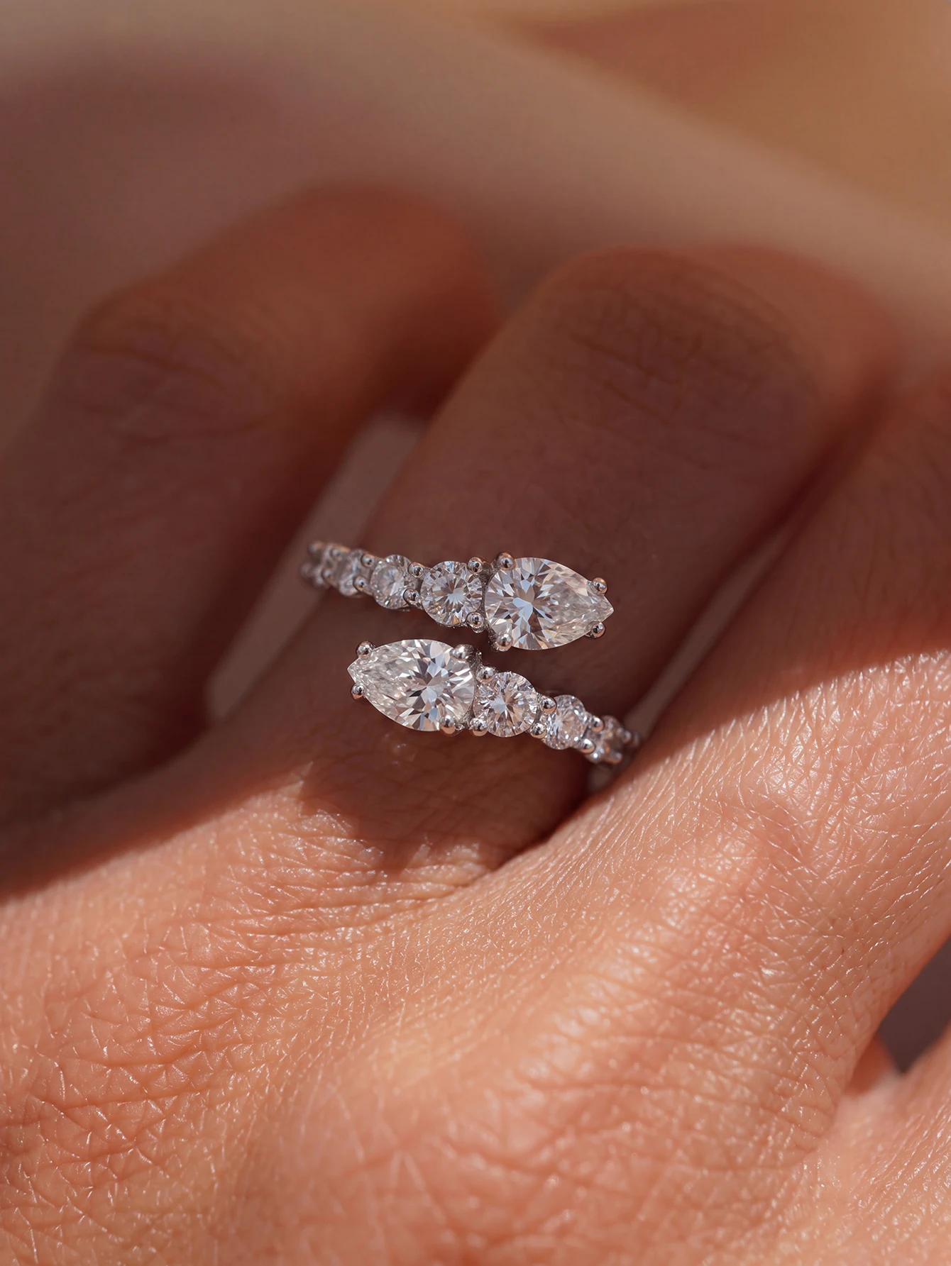 925 Sterling Silber, birnenförmiger Zirkon, halber Eternity-Ring, offener Ring für Damen, Verlobung, Hochzeit, hochwertiger, edler Schmuck – Detail 5