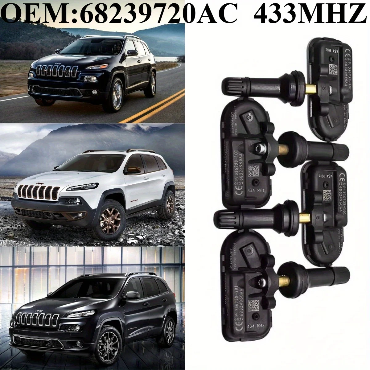 

1/4Pcs OEM#68239720AC #433MHZ TPMS/TIRE PRESSURE SENSOR For:JEEP:CHEROKEE(2013/10-2015/11),Powered By Panasonic CR2032 Battery