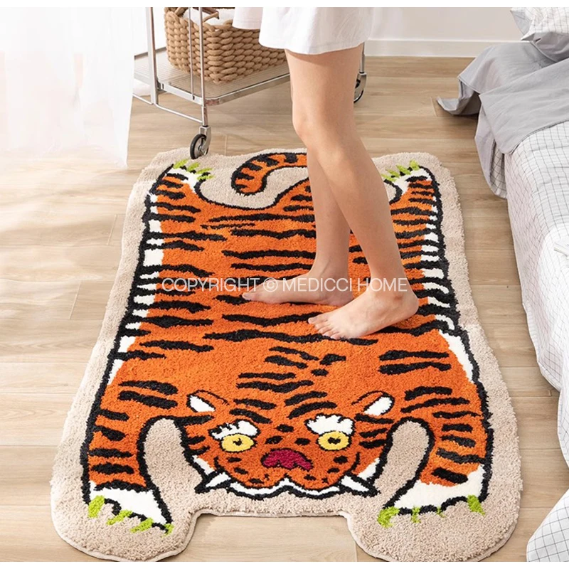 Medicci Home Oriental Tibetan Tiger Area Rug Super Soft Handmade Tufting Irregular Carpet Doormat For Studio Living Room Bedroom