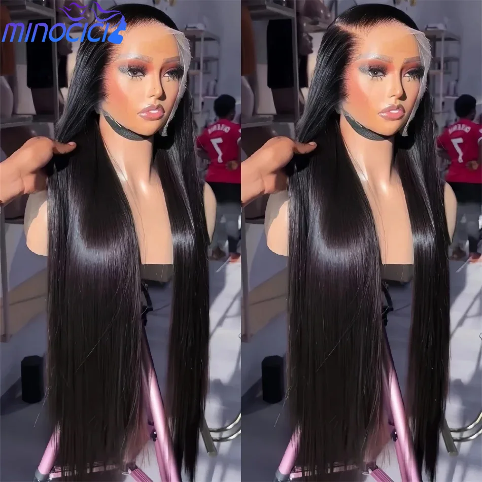 

30 40 дюймов Bone Straight 13x6 Кружевные фронтальные парики 13x4 HD Прозрачный парик фронта шнурка Черный предварительно сорванный бразильский парик человеческих волос 100%