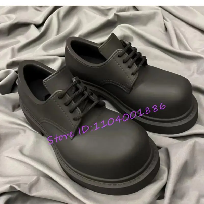 

Big Head Derby Shoes for Men Women British Style Lace Up Leather Casual Shoes Brand Designer Thick Heel Women's Pumps Size 46