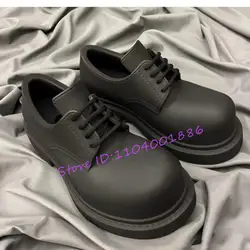 Big Head Derby Shoes for Men Women British Style Lace Up Leather Casual Shoes Brand Designer Thick Heel Women's Pumps Size 46