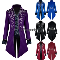 New Men's Steampunk Gothic Victorian Jacket Vintage Purple Velvet Tailcoat Medieval Frock Coat Uniform Renaissance Costume Homme