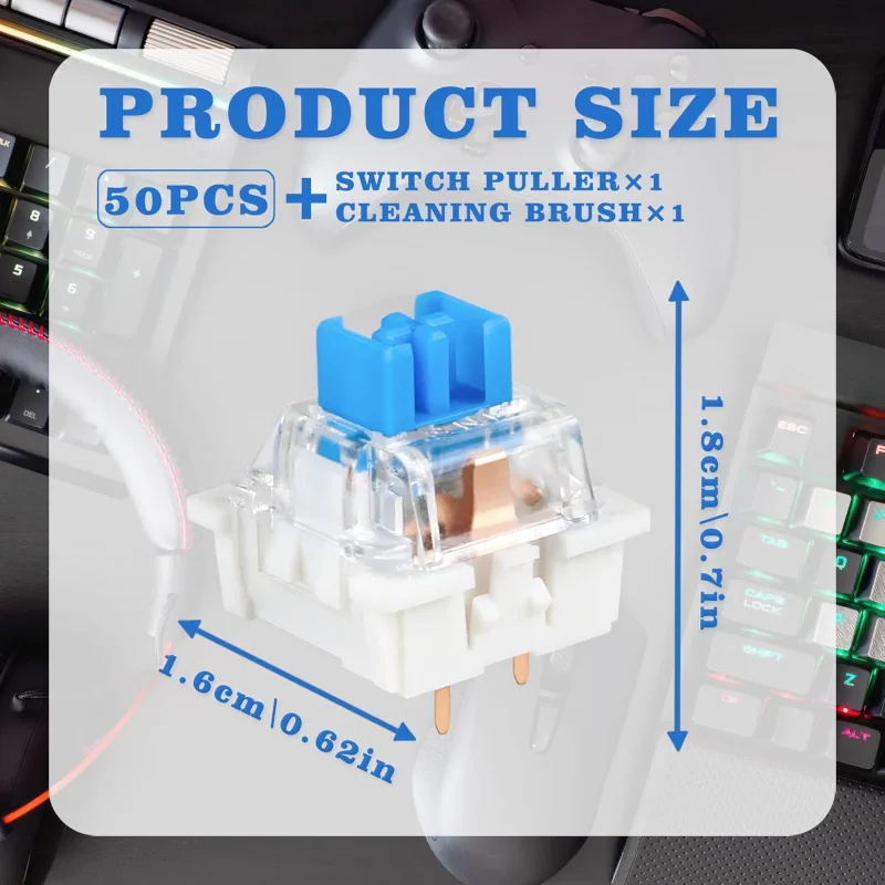 50 Pcs Blue Keyboard Switches, 3-Pin Clicky Tactile Mechanical Keyboard Switches DIY Replacement Kit with Switch Puller & Brush