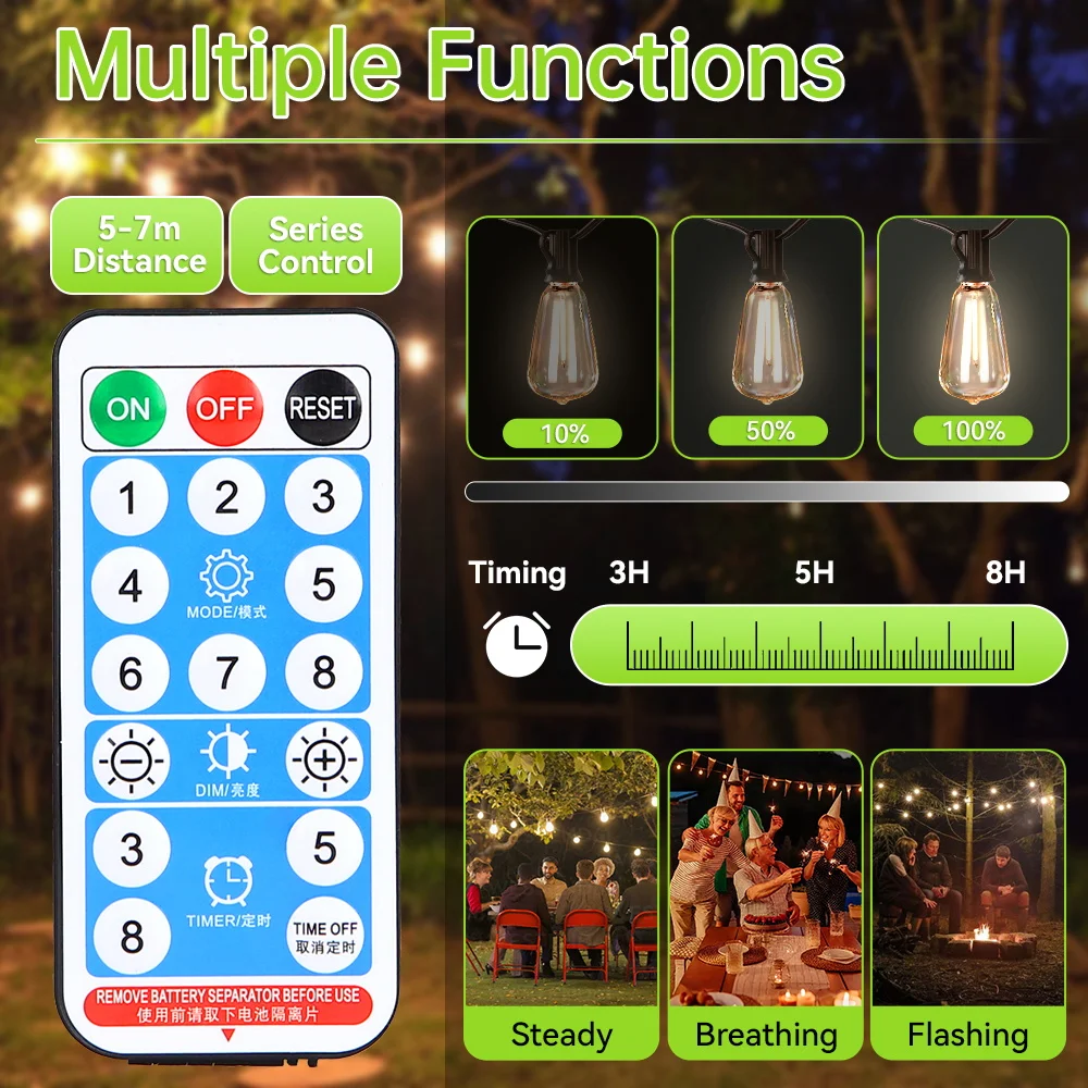 حديقة سلسلة أضواء الشمسية Led التحكم عن بعد مصابيح خارجية مقاوم للماء في الهواء الطلق مصباح ليد بالطاقة الشمسية لتزيين خيمة التخييم الطرف