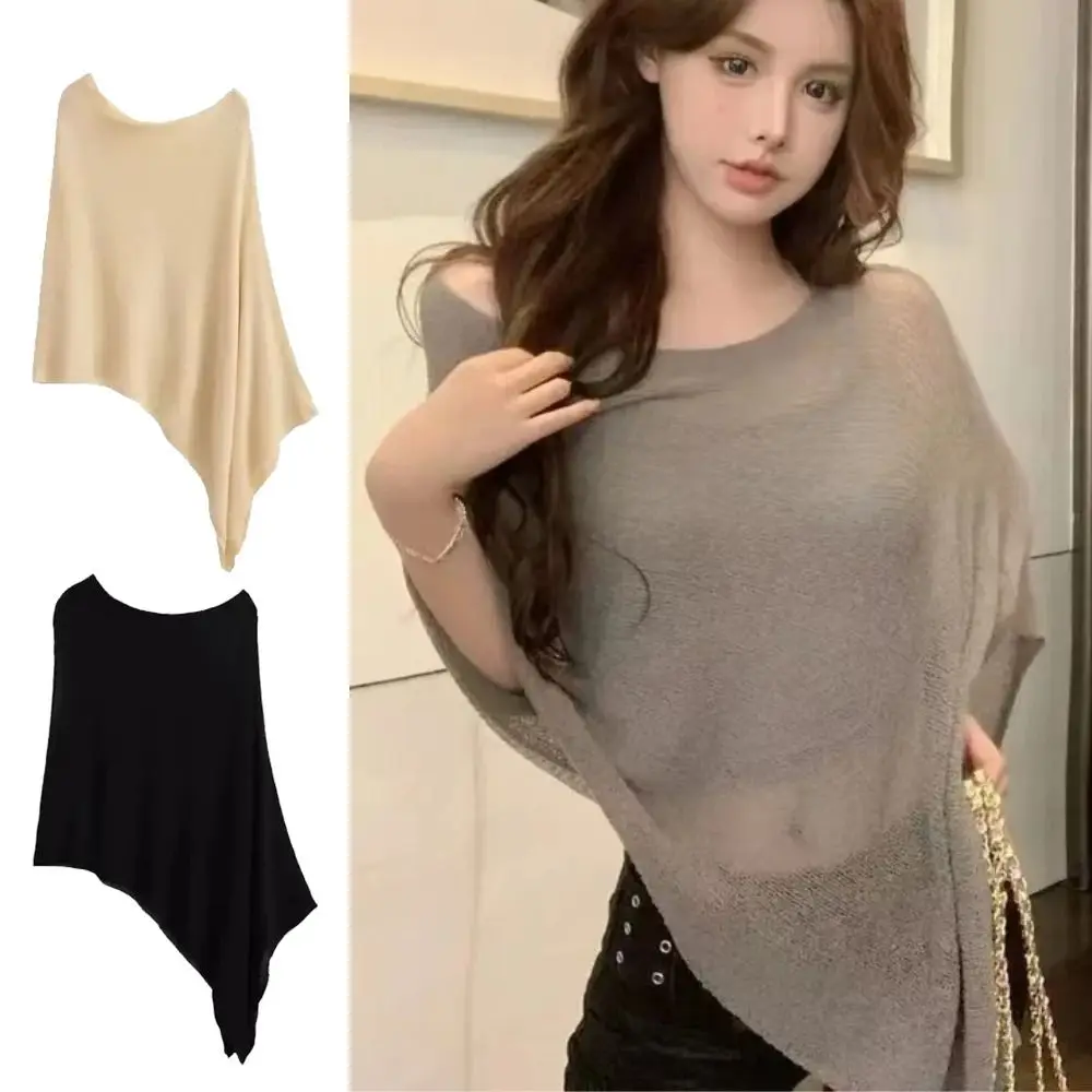 

Trendy Loose Irregular Cape Shawl Ice Silk Gifts Sunscreen Scarf Thin Knitted Sweater Top