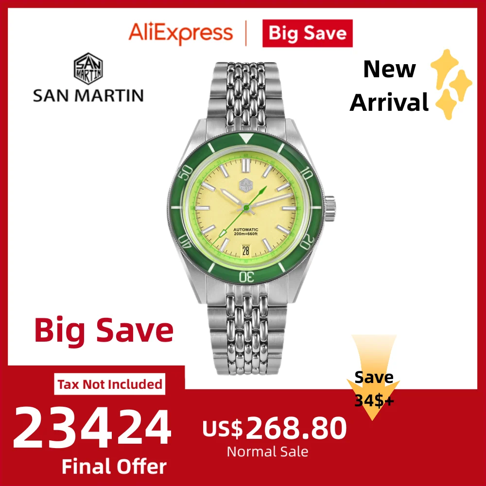 

San Martin 39.5mm Fruit Style Sapphire Bezel Fashion NH35 Mechanical Diving Watch For Men Wristwatch 20Bar Montres Auto SN0116B