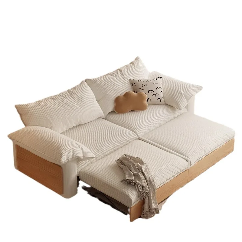 

Cloud sofa bed integrated dual-purpose, solid wood log style Nordic small apartment cat scratching cloth sofa bed