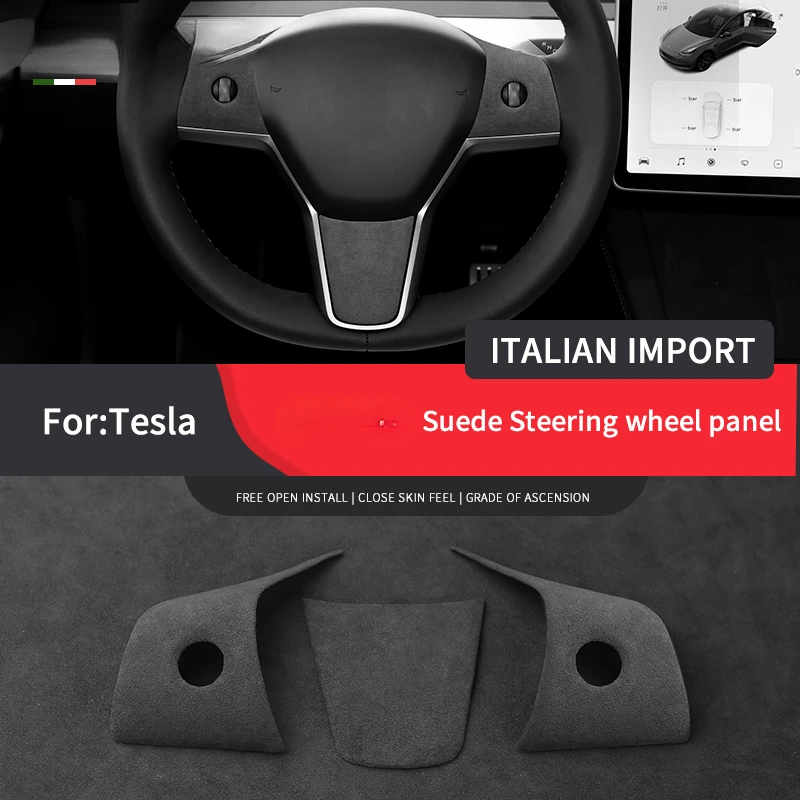 

For Tesla Suede Steering Wheel Cover For Tesla Model 3 Model Y 2017-2022 Car Center Console Trim Sticker Interior Accessories