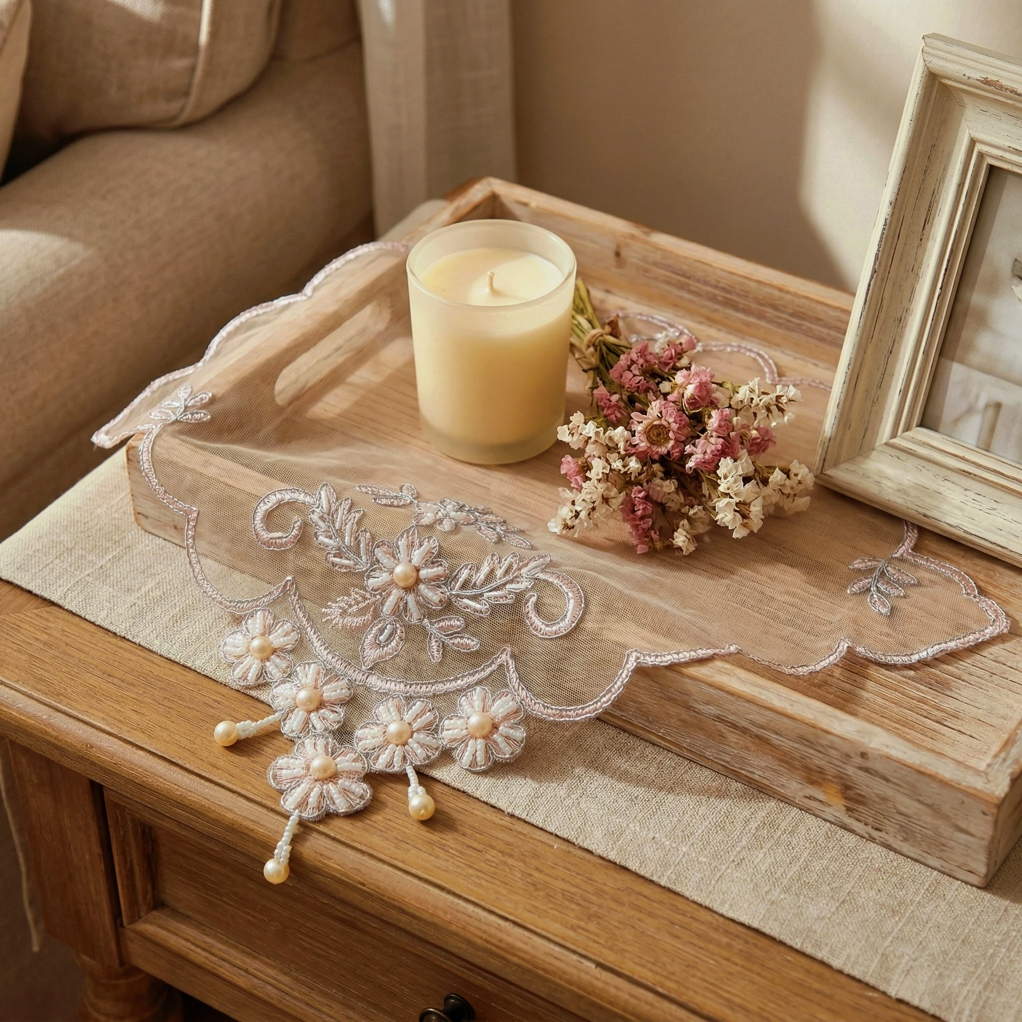 Set Of 8 Pink Lace Placemats Handmade Coaster Set Wedding Beaded Table Mats Vintage Photography Background Cloths - view 4