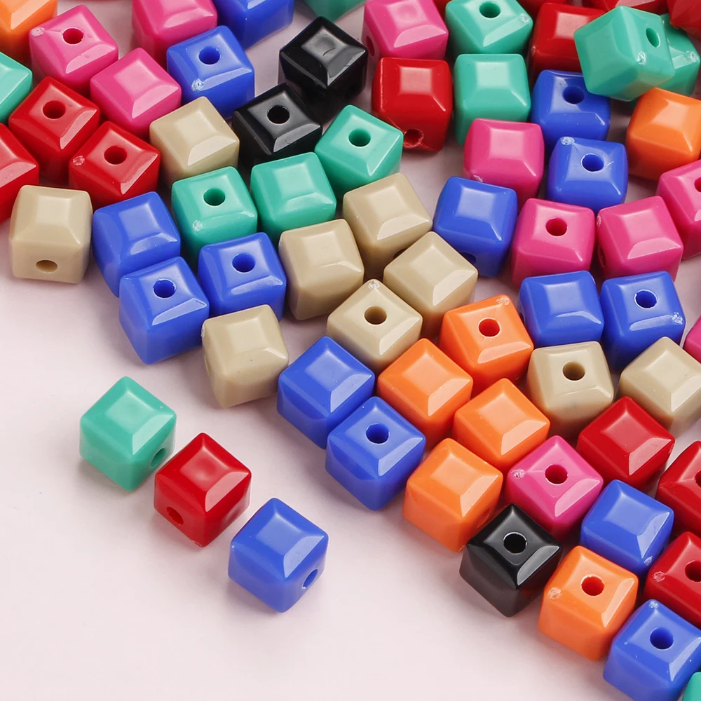 100 Stück 7mm Bunte Würfel-Acrylperlen, Gemischte Quadratische Lose Perlen für DIY-Schmuckherstellung, Armbänder, Bastelzubehör, Leuchten im Dunkeln – Detail 1