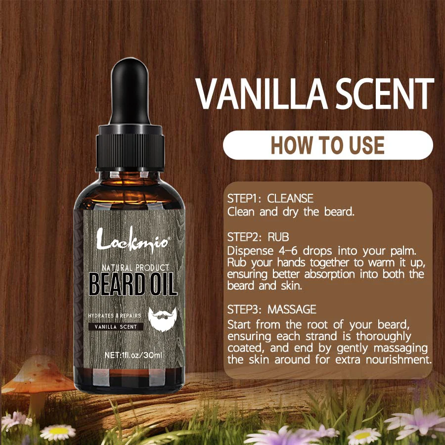 LOCKMIO Vanilla Scent Beard Oil for Men Beards Care Product Prevent Dry and Itchy Skin Under Beards Moisturize Beard Conditioner