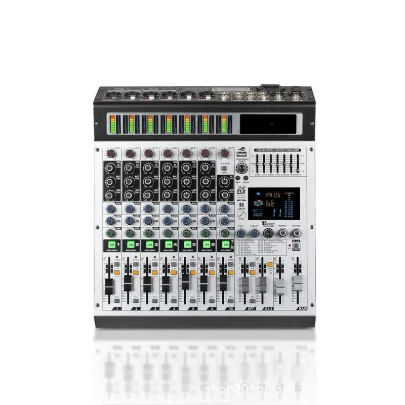 Professional multi-channel mixer with display, Bluetooth USB sound card, digital effects, reverb mixer