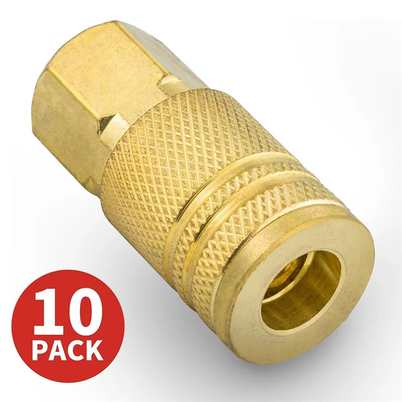 

HGFLE-1/4-Inch Brass Female Industrial Coupler,10 Pack Quick Connect Air Couplers NPT Internal For Air Hose Accessories