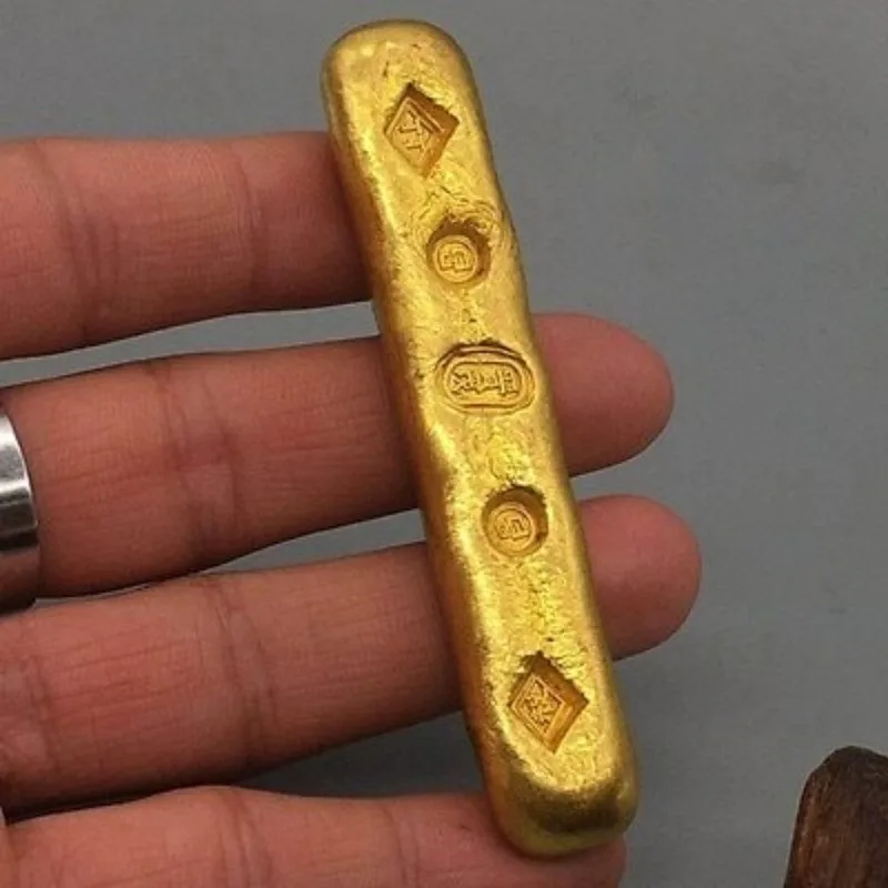 

Chinese Exquisite Antique Brass Gilt Golden Bars Bullion Household Ornaments