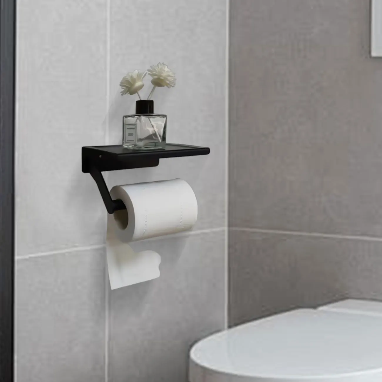 1PC Stainless Steel No-Nail Toilet Paper Rack & Phone Holder, Waterproof Bathroom Storage for Home/Commercial Use