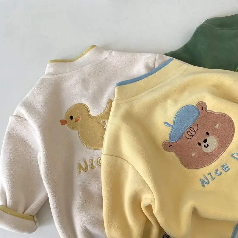 Neue Polarfleece-Strickjacke für Kinder, Jungen und Mädchen, Winterjacke für Kinder, warme Kapuzenjacke für Babys, einfarbige Mäntel, lässige Oberbekleidung für Kleinkinder. – Detail 7