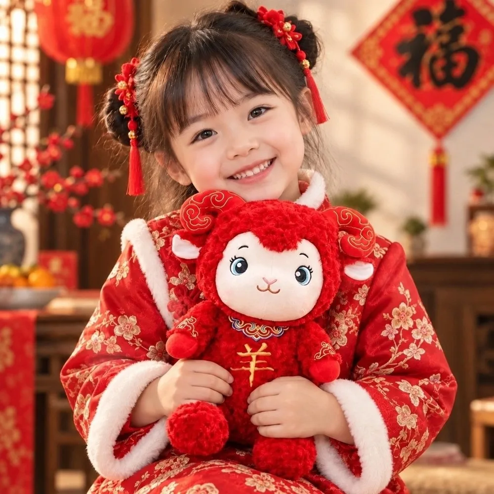 Stuffed Sheep Plush Toy Festive Soft Zodiac Mascot Doll Vibrant Durable Auspicious Red Goat Company Annual Meeting