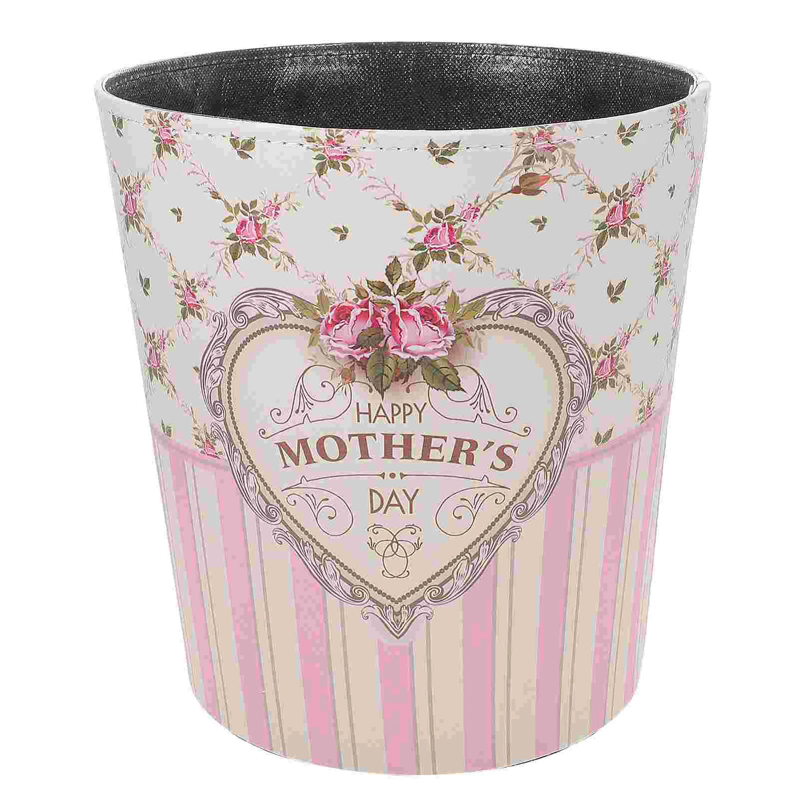 

Creative Trash Can Storage Bin Flowers Waste Container Bucket Pu Stylish Office Garbage