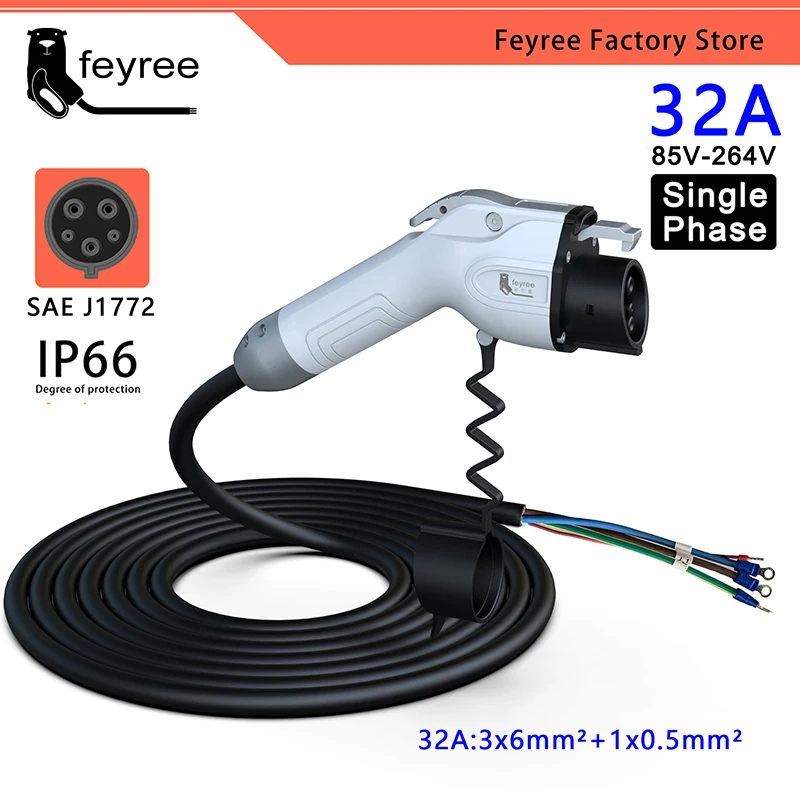 feyree SAEJ1772 Adapter Type1 Plug EV Charging Cable 5m Cord 32A 16A for Car Charger Station Electric Vehicle